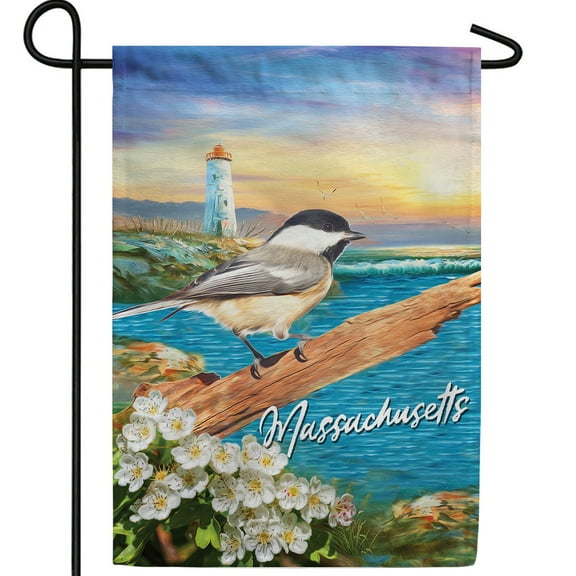 America Forever Massachusetts State Garden Flag- 12.5 x 18 inches- Massachusetts Black-Capped Chickadee Mayflower USA Regional Yard Outdoor Decorative Double Sided Flag