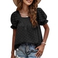 thumbnail image 1 of Dinheiro Camisas de Manga Corta Camisetas Casuales de Verano Señoras de Verano Cuello Cuadrado Gasa Jacquard Swee (Negro), XL,, 1 of 6