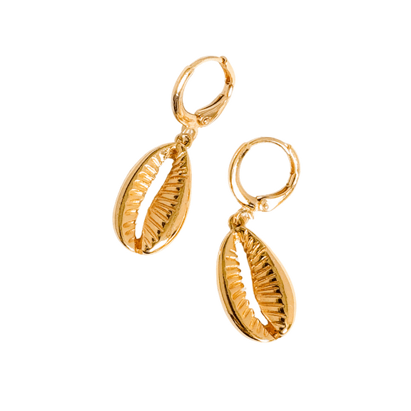 Cowrie Shell Hoop Earrings gold