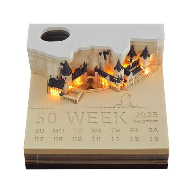 Wartleves Bloc de notas con forma de castillo en 3D de WRIBZD, calendario 2025, notas adhesivas desprendibles, decoraciones navideñas, regalos de oficina, escritorio