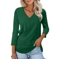 thumbnail image 2 of Women's Slim-Fit T-Shirt V Neck 3/4 Sleeve Tops Solid Color Casual Shirts Summer Tees Leisure Loose Basic T Shirt, 2 of 6