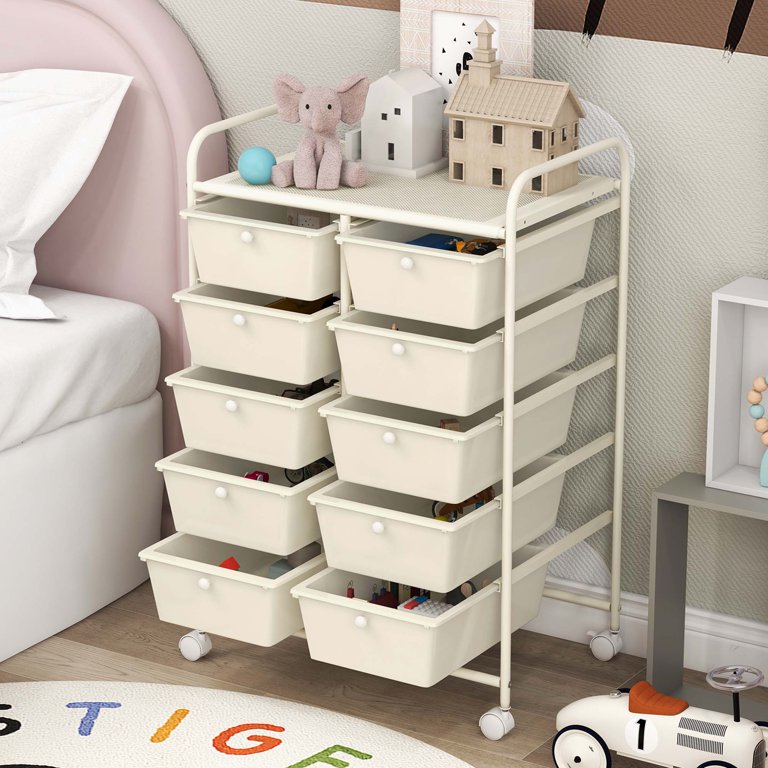 Costway 10-Drawer Storage Cart Utility Rolling Trolley Kitchen