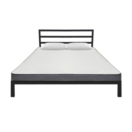 Triple Horizontal Bar Simple Basic Iron Bed Base Square Horizontal Bar Head Metal Platform Bed Frame Full Size Bedroom Furniture Full Size Bed Frame with Headboard ()