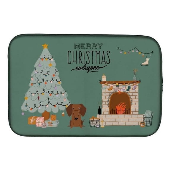 14 x 21 in. Red Brown Dachshund Christmas Everyone Dish Drying Mat