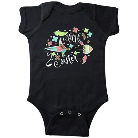 

Inktastic Little Sister- arrow flowers feather Gift Baby Girl Bodysuit