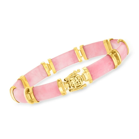 Ross-Simons Pink Jade "Good Fortune" Bracelet in 18kt Gold Over Sterling, Women's, Adult