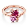 thumbnail image 3 of Gem Stone King 18K Rose Gold Plated Silver Red Created Ruby Pink Moissanite and White Moissanite Ring for Women (1.79 Cttw, Heart Shape 6MM, Gemstone July Birthstone, Size 7), 3 of 6