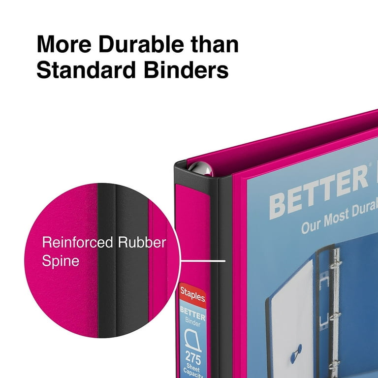 Staples 3 inch 3-Ring Better Binder Pink 2/Pack St55890-ccvs