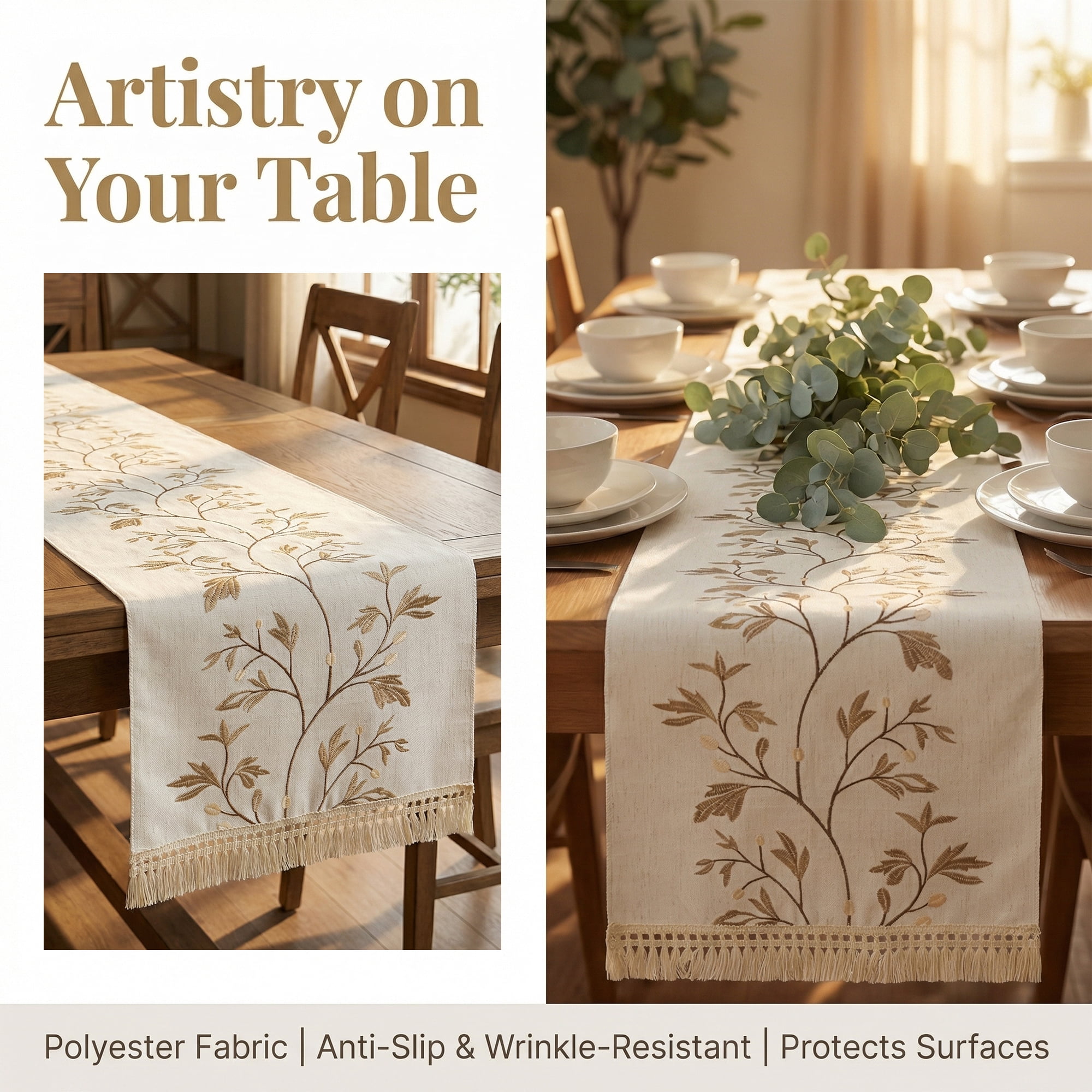 Unique Bargains Long Washable Floral Table Runner for Dining Decor Coffee 15.4"x82.7"