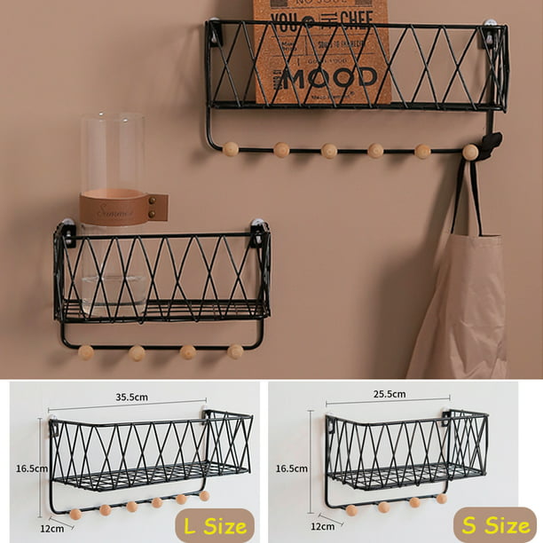 Kcasa Wall Mounted Floating Shelves Decorative Storage Holder Organizer Iron Rack Bracket With Hooks For Bedroom Living Room Bathroom Kitchen Office Com - Wrought Iron Rack Wall Mount