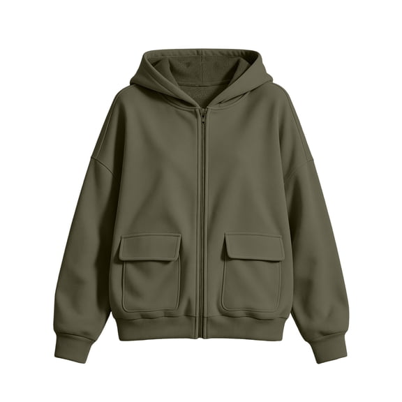 LUVDA Women's Full Zip Hoodie Jacket Long Sleeve Utility Pocket Casual Fall Sweatshirt Outerwear