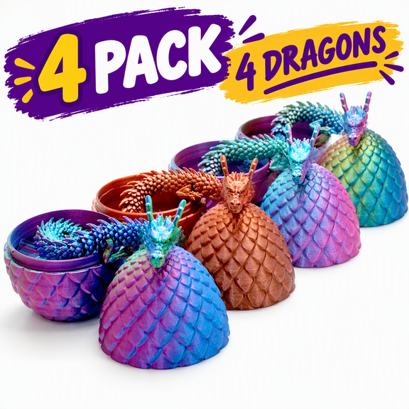 4 Pairs 3D Printed Flexible Dragon Figures with Eggs, Jointed Dragon Toys and Collectible Decor
