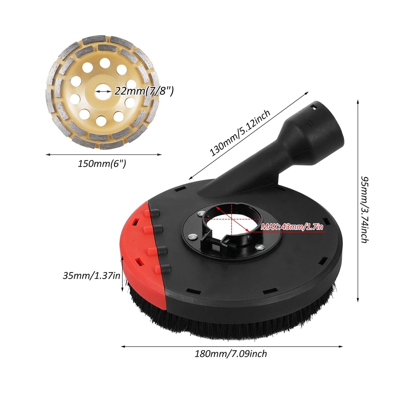 Extraction Hood For Angle Grinder 150mm + Diamond Grinding Cup 150mm X 15mm For Concrete