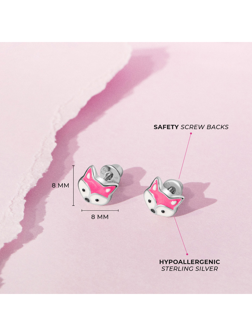Miss Foxy Kids / Children's / Girls Earrings Screw Back Enamel - Sterling Silver
