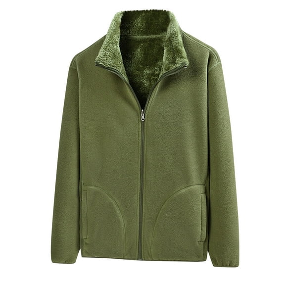 WRKEKC Jackets for Men No Hood Fleece Lined Thickened Stand Collar Reversible Zipper Jacket Winter Warm Casual Outerwear for Men