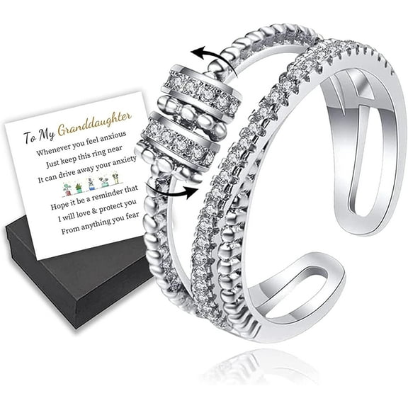 To My Granddaughter, I Will Protect You from Anything You Fear Fidget Ring, Adjustable Fidget Rings for Anxiety for Women, Granddaughter Ring from Grandma (Silver)