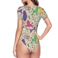 thumbnail image 3 of Uemuo Colorful Poodle Dog Pattern Women's One Piece Short Sleeve Swimsuit Rash Guard Surfing Modest Quick-drying Swimsuit Beach Essentials-X-Large, 3 of 9