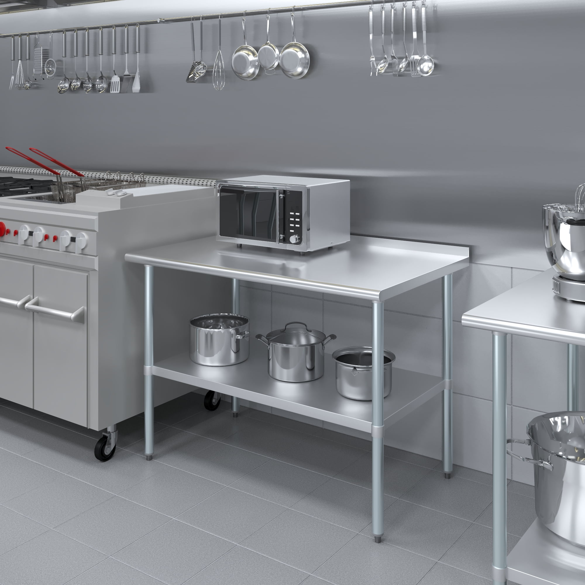AmGood 30 in. x 48 in. Stainless Steel Work Table with 1.5 in. Backsplash | Metal Kitchen Food Prep Table