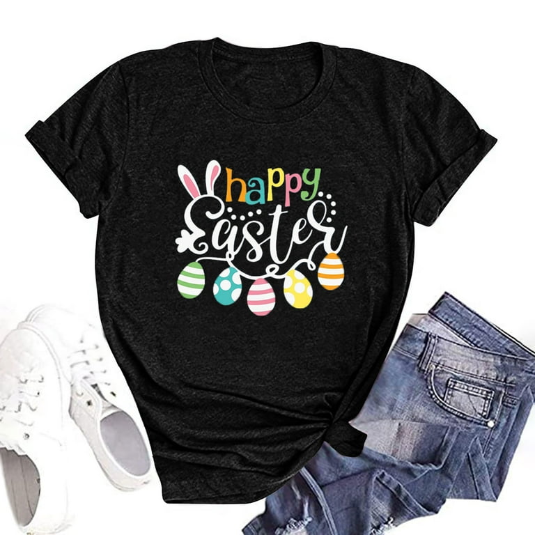 Bigersell Sleep Shirts for Women Graphic Women Short Sleeve Floral Printed  Round Neck Tops T-Shirt Blouse Shirts Big & Tall Button-Down Scoop Neck  Short Sleeve Tunic Tops Style B44787, Black XL 