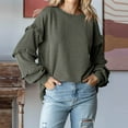thumbnail image 2 of HAPIMO Women's Mockneck Lantern Sleeve Fuzzy Knit Casual Chunky Warm Fall Pullover Sweaters Top Trendy Outfits Ruffle Ribbed Green L, 2 of 8
