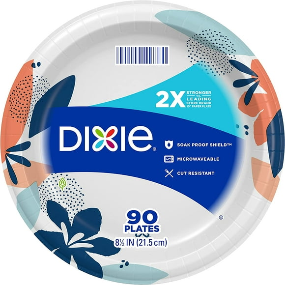 Dixie Assiettes en Papier, 8 1⁄2 Po, Format Déjeuner Ou Dîner Léger, Assiette Jetable Imprimée, 1 Unité (1 Lot de 90 Assiettes), l'Emballage et le Design Peuvent Varier