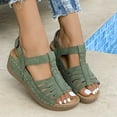 thumbnail image 6 of Hopeusnice Women's Wedges Shoes Non-Slip Breathable Soft Trendy PU Materials Summer Shoes Thick-Soled Wedge Heel Open Toe Sandals Roman Arch Support Shoes Army Green 43, 6 of 8
