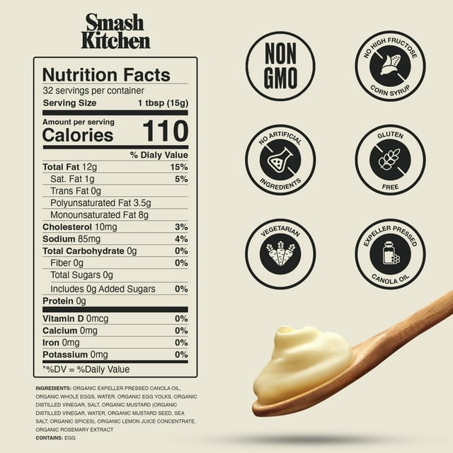 Smash Kitchen Organic Real Mayonnaise, 16 oz Jar, Pack of 4