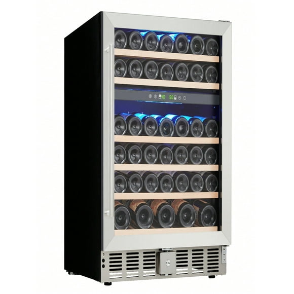 52 Bottles Wine Fridge, Dual Zone Wine Cooler Refrigerator With 40~64°F Digital Temperature Control Compressor And Safety Lock, All Wood Removable She