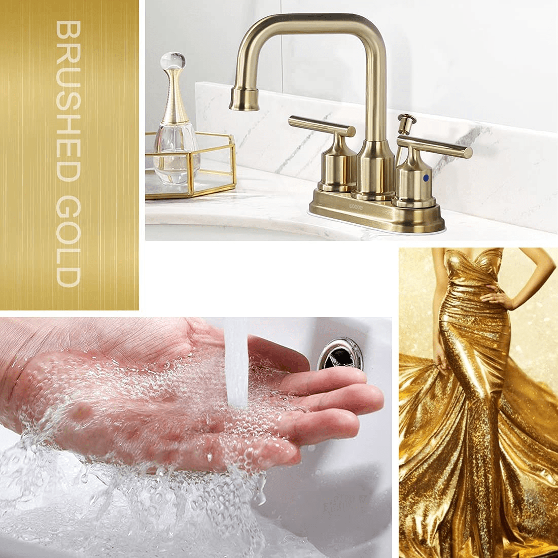 Wowow Brushed Gold Bathroom Faucet 4 Inch Bathroom Sink Faucet 2 Handle Vanity Faucet