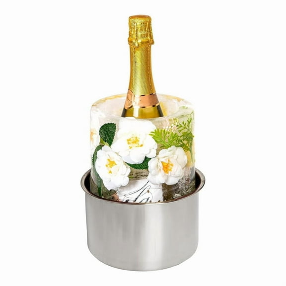 Ice Bucket Mold,Ice Mold Wine Bottle Chiller,Cocktail Champagne Bucket Ice Mold, Flower Fruits Any Decoration to DIY,1 x ice bucket 1 x silicone mold,Silver&White