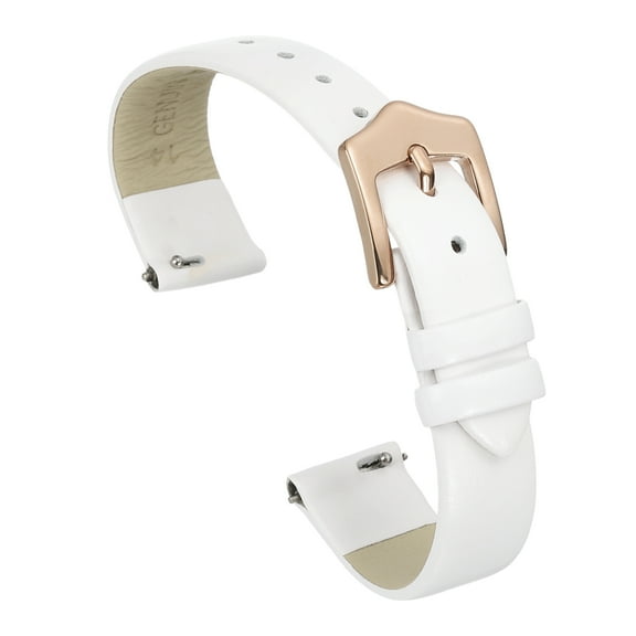 Uxcell 14mm White Genuine Leather Watch Bands with Rose Gold Buckle for Women