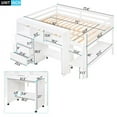 Low Loft Bed, Full Size Loft Bed with Rolling Portable Desk, Wooden
