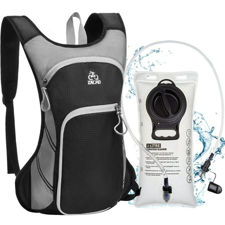 Zacro Hydration Backpack Leak Proof Hiking Backpack with 2L/3L TPU Water Bladder Lightweight Water Backpack for Hiking Hunting Climbing Cycling Biking Running for Men Women Black-Gray