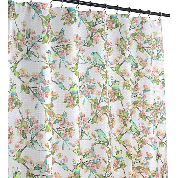 Decorative Spring Birds Fabric Shower Curtain for the Bathroom Blue