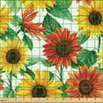 thumbnail image 2 of Ambesonne Flowers Fabric by the Yard, Sunflower Gerbera Blooms, 10 Yards, Scarlet Mustard and Green, 2 of 5