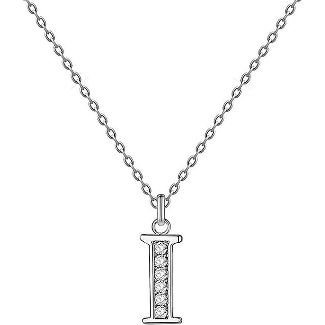 Collar de acero inoxidable con letra inicial I y piedra de circonita brillante CHAO