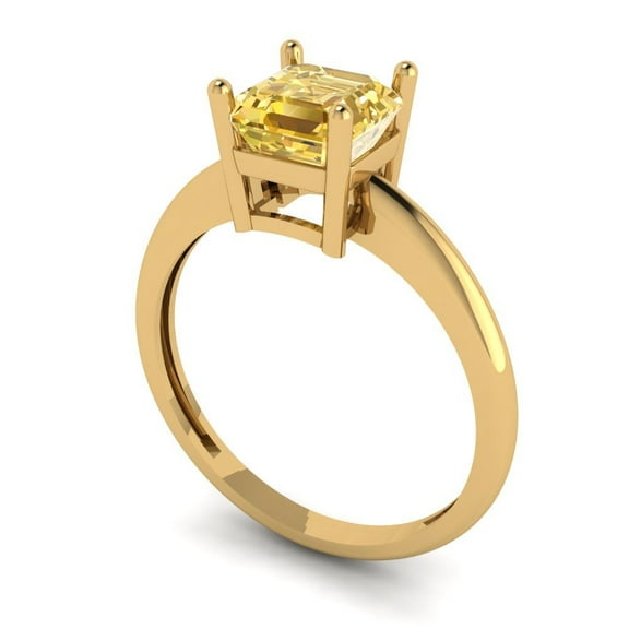 1 ct Asscher Cut Yellow Moissanite Solitaire Engagement Ring for Women in 14K Yellow Gold