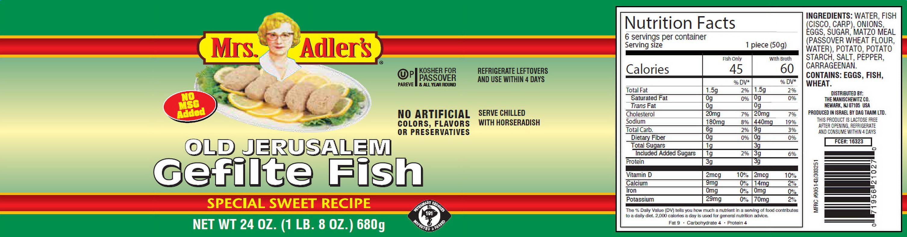 MRS ADLER Old Jerusalem Gefilte 680g, Old Jerusalem Gefilte