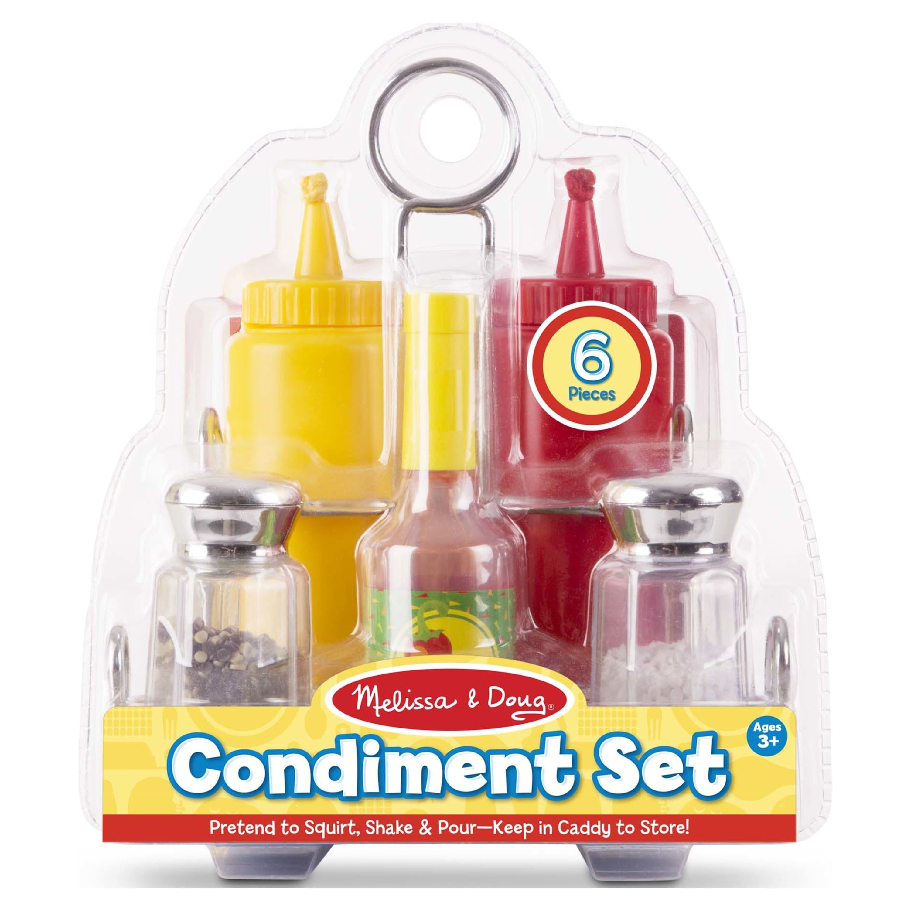 Melissa & Doug Condiments Play Set (6 pcs) - Play Food, Stainless Steel Caddy
