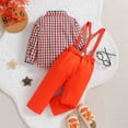 thumbnail image 4 of GYRATEDREAM Infant Toddler Boys Gentleman Outfit Baby Long Sleeve Bow Tie Button down Plaid Shirt Top + Solid Color Suspenders Pants Suits for 9 Months-4 Years, 4 of 8