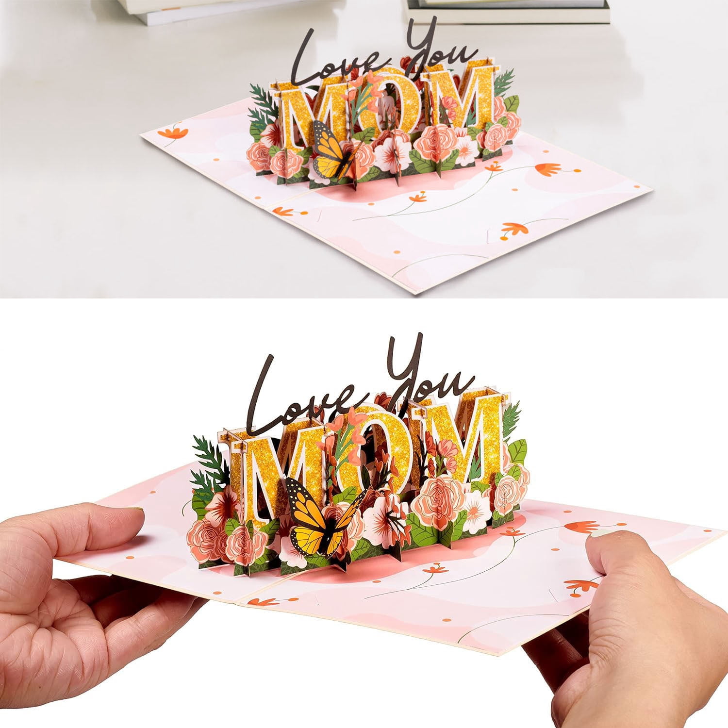 Best MOM Mother's Day greeting card, butterfly flower 3D greeting card, birthday gift card for mom
