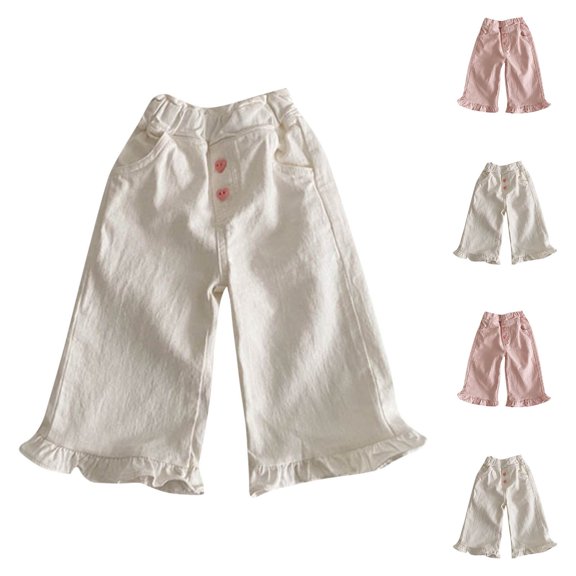 Swuxness Toddler Wide Leg Full Length Pants Pocket Solid Color Summer Fashion Casual Outer Wear