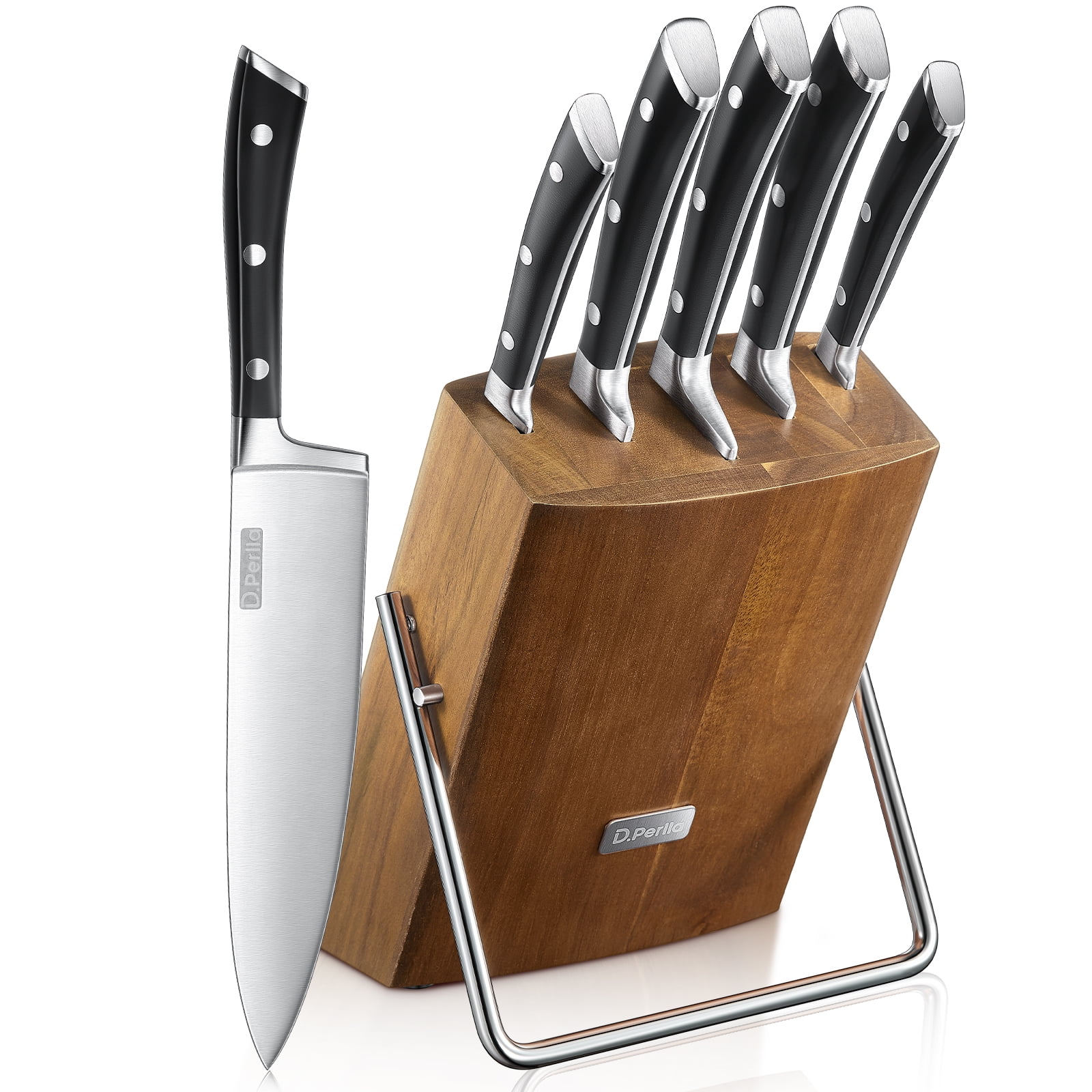 Knife Set, 6 Piece German Stainless Steel Kitchen Knife Block Set