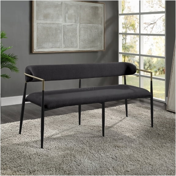 JERFIT Modern Upholstered Bench with Backrest, Black Chenille Fabric Sofa Bench for Entryway, Living Room, Dining Room