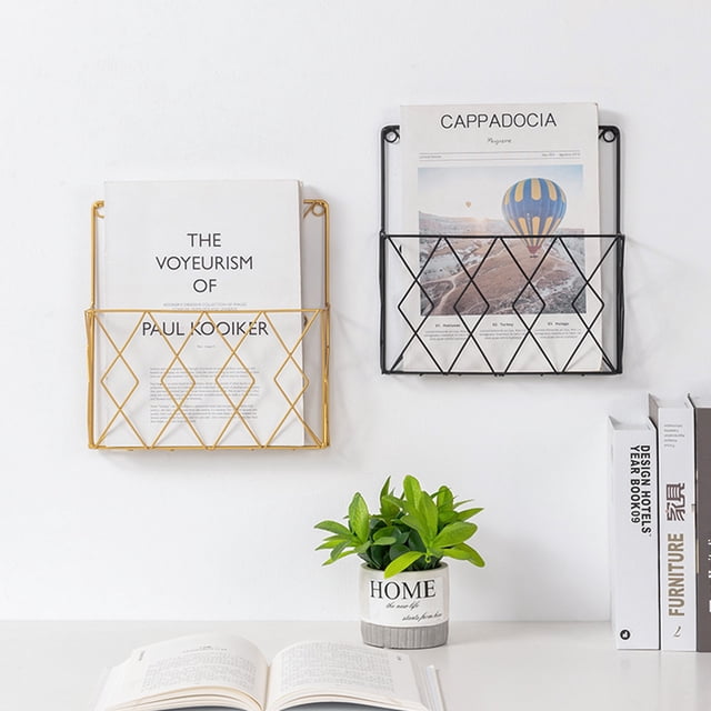 Trayknick Wall Shelf Modern Style Space-saving Chic Grid Design Wall Mounted Magazines Storage Rack for Home Black
