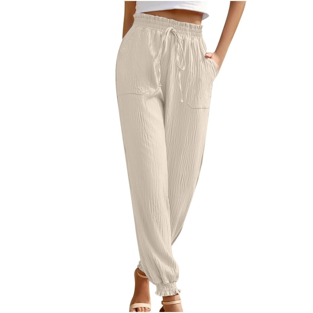 FNFYFH Liquidation Pantalons en Lin d'Été pour Femmes