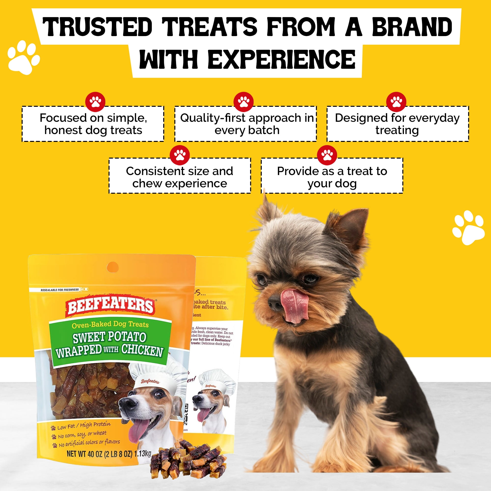 Beefeaters Sweet Potato Chews, 40 oz Resealable Bag | Grain-Free, High Protein, Low Fat Jerky Chews for Dogs