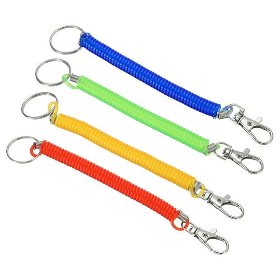Uxcell 6.7" Spiral Retractable Spring Coil Keychain, 4 Pack, Red Yellow Blue Green