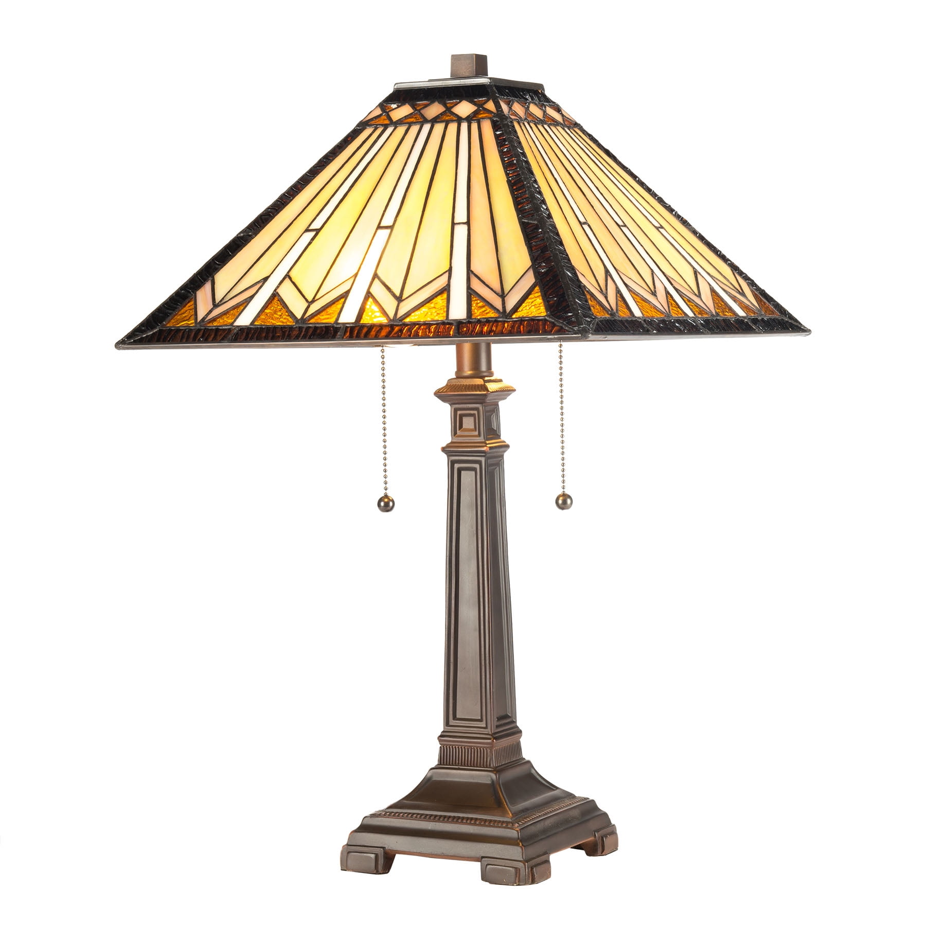 2-Light Tiffany-Style Table Lamp Art Glass Geometry Shape Desk Lamp