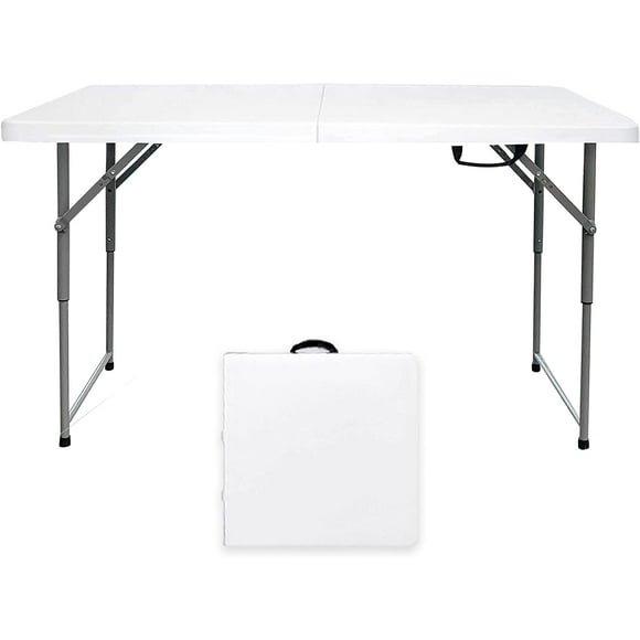 YouLLin Folding Tables 4 Foot Small, Foldable Table Adjustable Height Desk, Card Table Indoor Outdoor, Portable Plastic Picnic Party Dining Camping Bar Low Tables, Fold in Half Heavy Duty, White